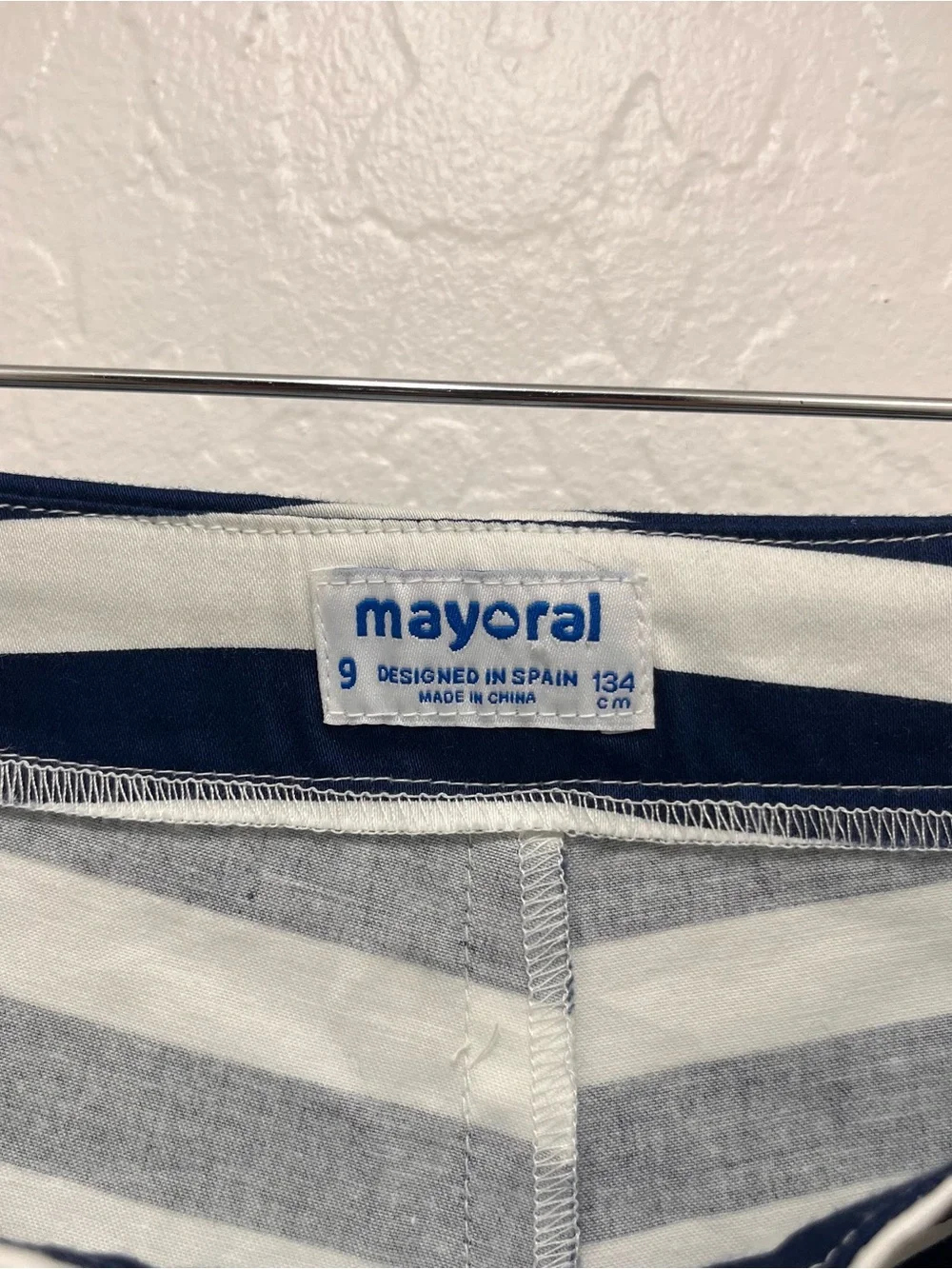 Mayoral Girls Striped Shorts Skort Size 9 Navy White Bow NWOT